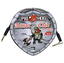 PIG HOG Phac-10R Armor Clad Right-Angle 1/4" to 1/4" Guitar Instrument Cable, 10 Feet
