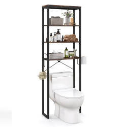 GYMAX Over The Toilet Storage 4-Tier Industrial Over-The-Toilet Space Saver Storage Rack Rustic In Brown
