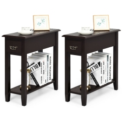 GYMAX Set Of 2 Nightstand 2 Tier End Bedside Sofa Side Table W/drawer &shelf Espresso