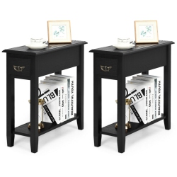 GYMAX Set Of 2 Nightstand 2 Tier End Bedside Sofa Side Table W/drawer &shelf In Black