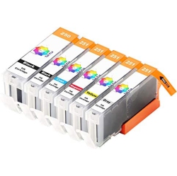 TEN FOS 6 X Xl Tenfos Inks Cartridges for Canon 251 Pixma Ip8720 Mg6320 Mg7120 Mg7520 Pgi-250 Cli-251