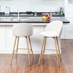 HOMY CASA Set Of 2 Counter Stools Bar Chairs With Upholstered Seat And Oak Wood Legs for Kitchen Island, Breakfast Nook And Home Bar