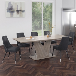 VIVA LIFESTYLE INC. Furiture 7PC Dining Set - Oak Table/grey Chair