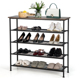GYMAX Shoe Rack 5-Tier Shoe Storage Organizer W/4 Metal Mesh Shelves for 16-20 Pairs