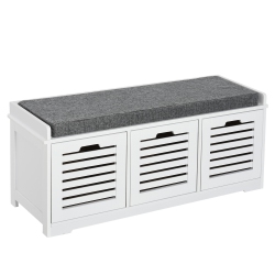 HOMCOM Shoe Bench, Entryway Bench With 3 Drawers And Padded Cushion for Living Room Entryway In White