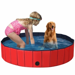 GYMAX 55" Foldable Dog Pet Pool Kiddie Bathing Tub Indoor Outdoor Leakproof Portable