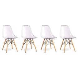 NICER INTERIOR Furniture Set Of Four (4) Clear -Eames Style Side Chair With Natural Wood Legs Eiffel Dining Room Chair