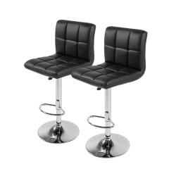 NICER INTERIOR Hexagrid Swivel Chrome And Pu Leather Height-Adjustable Hydraulic Barstools (Set Of 1) In Black