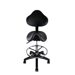 NICER INTERIOR Furniture Saddle Stool Swivel Salon Massage Dental Chair Pu Leather With Backrest (With Footring) In Black