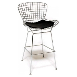 NICER INTERIOR Occ 1-Harry Bertoia Chromed Steel Wire Frame Bar Height Barstool With Leatherette Pu Pad