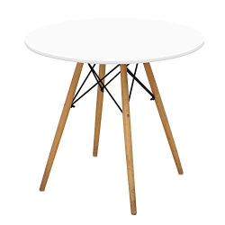 NICER INTERIOR Furniture Round Mdf Dining Table Side Table Coffee Table Round With Natural Wooden Eiffel Legs - 32 Inch Tabletop In White