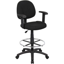NICER INTERIOR Occ Drafting Stool With Foot Ring And Adjustable Arms In Fabric Drafting Chair In Black