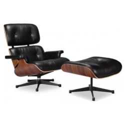 NICER INTERIOR Eames Lounge Chair And Ottoman 100% Italian Genuine Full Grain Leather With Rosewood Wood Finish In Black