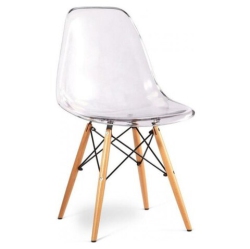 NICER INTERIOR Furniture Set Of One (1) Clear - Eames Style Side Chair With Natural Wood Legs Eiffel Dining Room Chair