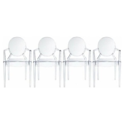 NICER INTERIOR Furniture® Set Of 4 Philippe Starck Louis Xvi Ghost Chair With Arms Polycarbonate Plastic In Clear Transparent Crystal
