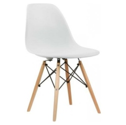NICER INTERIOR Furniture Set Of One (1) - Eames Style Side Chair With Natural Wood Legs Eiffel Dining Room Chair In White