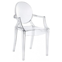NICER INTERIOR Furniture® Set Of 5 Philippe Starck Louis Xvi Ghost Chair With Arms Polycarbonate Plastic In Clear Transparent Crystal