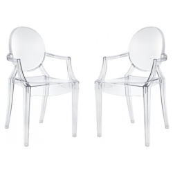 NICER INTERIOR Furniture® Set Of 2 Philippe Starck Louis Xvi Ghost Chair With Arms Polycarbonate Plastic In Clear Transparent Crystal