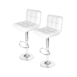 NICER INTERIOR Hexagrid Swivel Chrome And Pu Leather Height-Adjustable Hydraulic Barstools (Set Of 1) In White