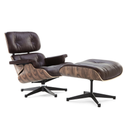 NICER INTERIOR Eames Lounge Chair And Ottoman 100% Italian Genuine Leather In Dark Brown