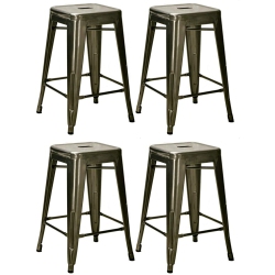 NICER INTERIOR Occ 4-Tolix Style Backless Metal Industrial Stack Counter Height Stool-Stackable Cafe Counter Stools-Gunmetal