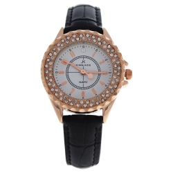 KIM & JADE 2033L-Gpblw Rose Gold/black Leather Strap Watch By for Women - 1 PC Watch In Multicolor