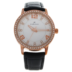 KIM & JADE 2031L-Gpblw Rose Gold/black Leather Strap Watch By for Women - 1 PC Watch In Multicolor