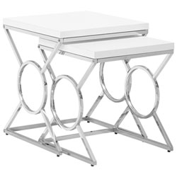 Monarch Circle/X-Leg Modern 2-Piece Nesting Table Set - White/Chrome