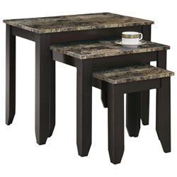 Monarch Contemporary 3-Piece Nesting Table Set - Marble/Cappuccino