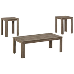 Monarch Contemporary 3-Piece Coffee Table & End Tables Set - Grey Taupe