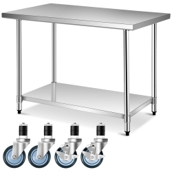 COSTWAY 30" X 48" Stainless Steel Commercial Kitchen Work Table W/ 4 Wheels