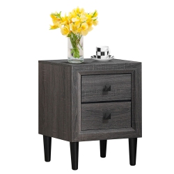 COSTWAY Nightstand W/2 Drawers Multipurpose Retro Bedside Table Fully Assembled In Grey