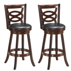 COSTWAY Set Of 2 Bar Stools 29" Height Wooden Swivel Backed Dining Chair Home Kitchen
