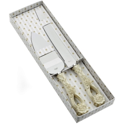 CLASSIER Fashioncraft Vintage Rose Design Wedding Knife And Cake Server Set, Ivory, 2554 (Ivory)