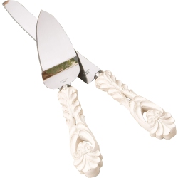 CLASSIER Fashioncraft 2464 Vintage Baroque Design Antique Server And Cake Knife Set With Stainless Steel Blades – Wedding Favor, One Size In Ivory