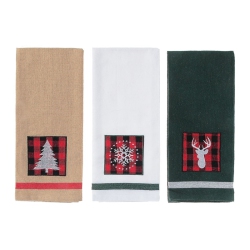 MAISON CONCEPTS Embedded Buffalo Print On Solid Cotton Kitchen Towel (Asstd)-Set Of 3