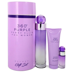 PERRY ELLIS 360 Gift Set - 3.4 OZ Eau De Parfum Spray + 0.25 OZ Mini Edp Spray + 3 OZ Shower Gel (Women) In Purple