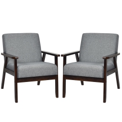 COSTWAY Set Of 2 Fabric Accent Armchair Solid Wood Upholstered Lounge Chair