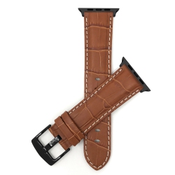 BANDINI Leather Replacement Watch Strap for Apple Watch Band 42MM (Series 11/10) /41MM / 40MM / 38Mm, Series 11 10 9 8 7 6 5 & Se - Tan / Hardware
