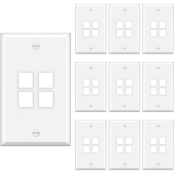 BESTTEN [10 Pack] 4-Port Keystone Wall Plate, for Keystone Jack And Modular Inserts, Unbreakable Polycarbonate, Cul