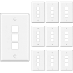 BESTTEN [10 Pack] 3-Port Keystone Wall Plate, for Keystone Jack And Modular Inserts, Unbreakable Polycarbonate, Cul