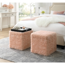 INSPIRED HOME Kane Faux Fur Storage Ottoman, Blush