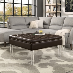 INSPIRED HOME Kennedi Leather Pu Ottoman Coffee Table, Espresso