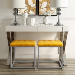 INSPIRED HOME Aubrie Leather Pu Ottoman In Yellow