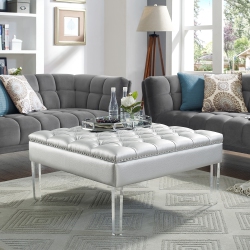 INSPIRED HOME Kennedi Leather Pu Ottoman Coffee Table In Silver