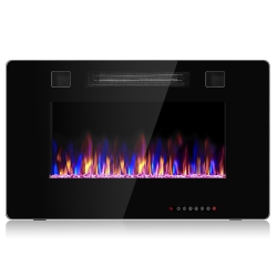 COSTWAY 30" Electric Fireplace Recessed Ultra Thin Wall Mounted Heater Multicolor Flame