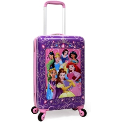 DISNEY Princess Luggage 20 Inches Hard-Sided Rolling Spinners Carry-On Tween Travel Trolley Suitcase for Kids - In Pink