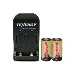 TENERGY 2-Pack Rcr123A 3.7 Volt Lithium Ion Batteries (650 Mah) + 2 Bay Smart Charger