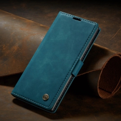 CASEME Wallet Case Anti-Fall Retro Handmade Leather Magnetic Case Card Slot for Samsung Galaxy Note 20 (Blue)