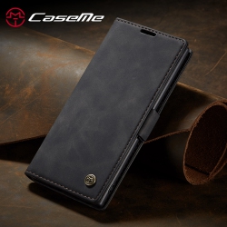 CASEME Wallet Case Anti-Fall Retro Handmade Leather Magnetic Case Card Slot for Samsung Galaxy Note 10 Plus (Black)